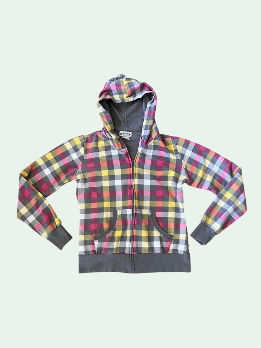Self Esteem Multicolor Plaid Zip Hoodie - Yellow Pink Gray Blue